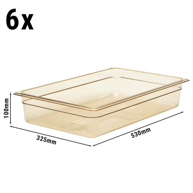 (6 Stück) CAMBRO | H-PAN™ -  Hitzebeständige GN-Behälter 1/1 - Bernstein - Tiefe 100 mm