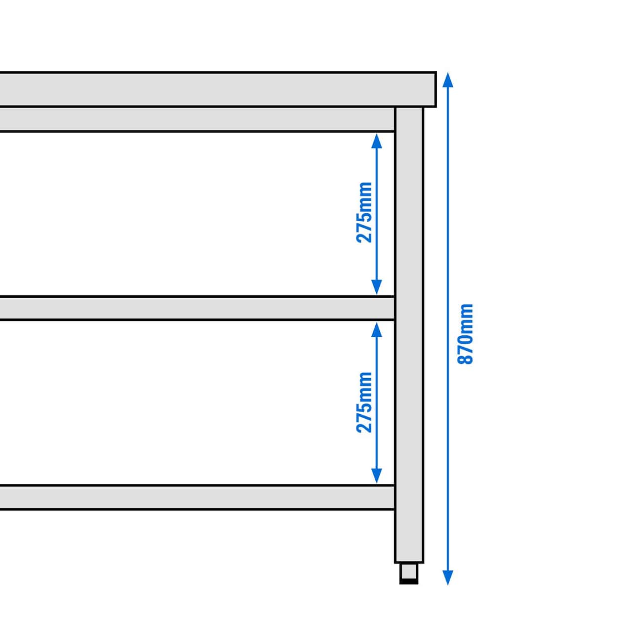 Edelstahl Arbeitstisch PREMIUM - 2000x800mm - mit Grundboden & Verstrebung