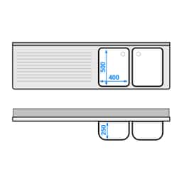 Spülschrank - 2000x600mm - mit Abfallbehälter & 2 Becken rechts