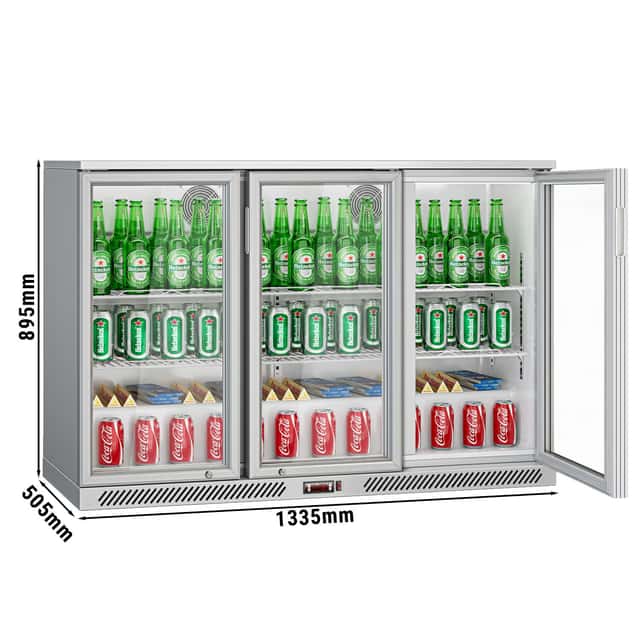 Barkühlschrank - 1330mm - 320 Liter - mit 3 Glasflügeltüren - Grau