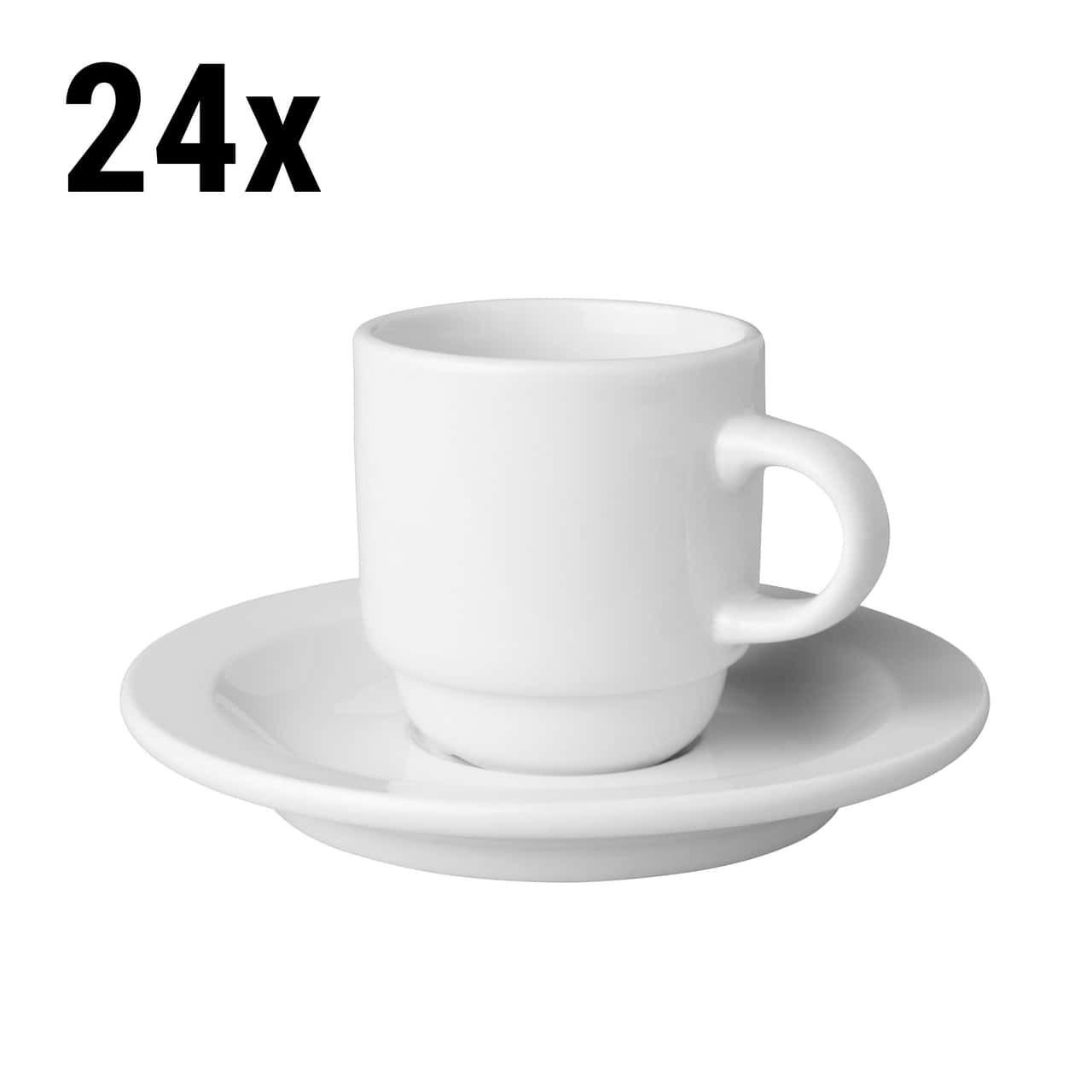 (24 Stück) BUDGETLINE - Kaffeetassen + Untertassen Mammoet - 14 cl - Weiß