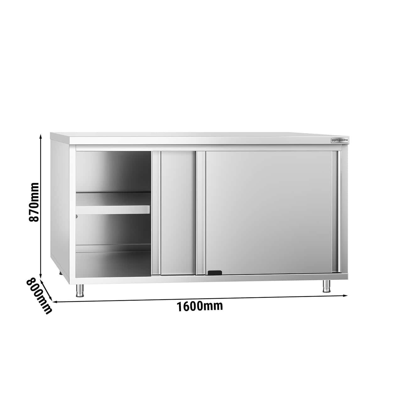 Edelstahl Arbeitsschrank PREMIUM - 1600x800mm - mit Schiebetür ohne Aufkantung