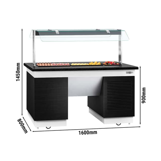 Buffettheke kalt DUBLIN - 1600mm - mit Kühlplatte & Rollen 