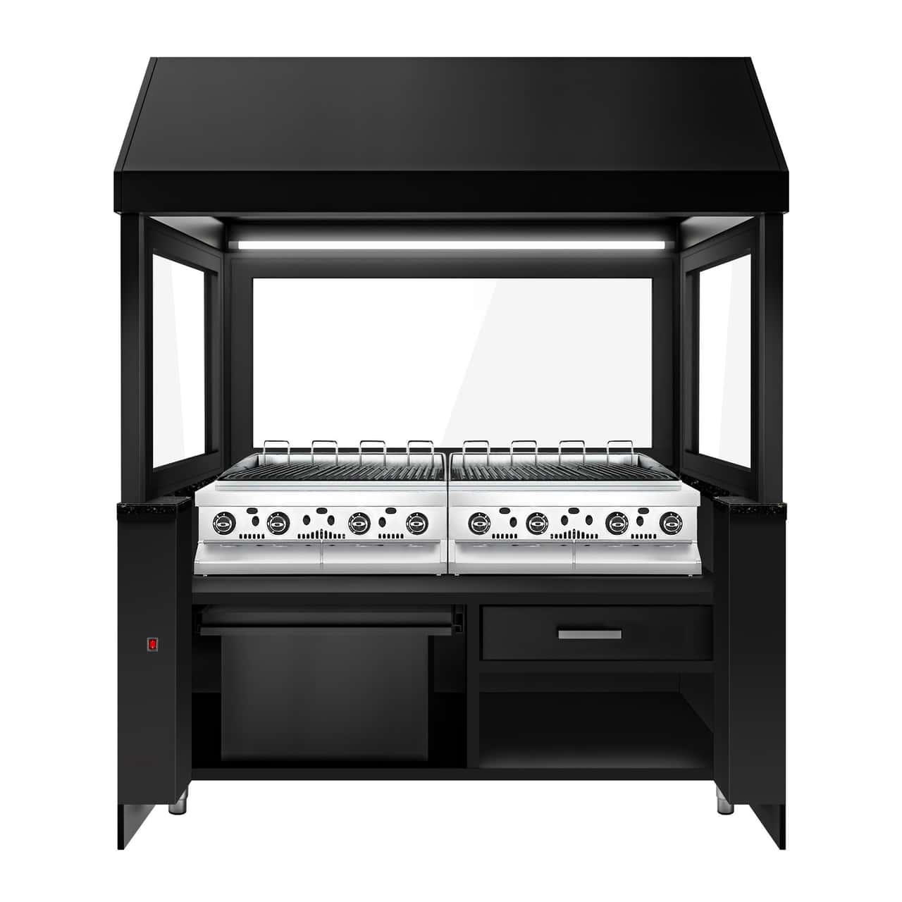 Gasgrill TORONTO - 1900mm - Holzfront - schwarze Granit-Arbeitsplatte - Hitzeschutzglas