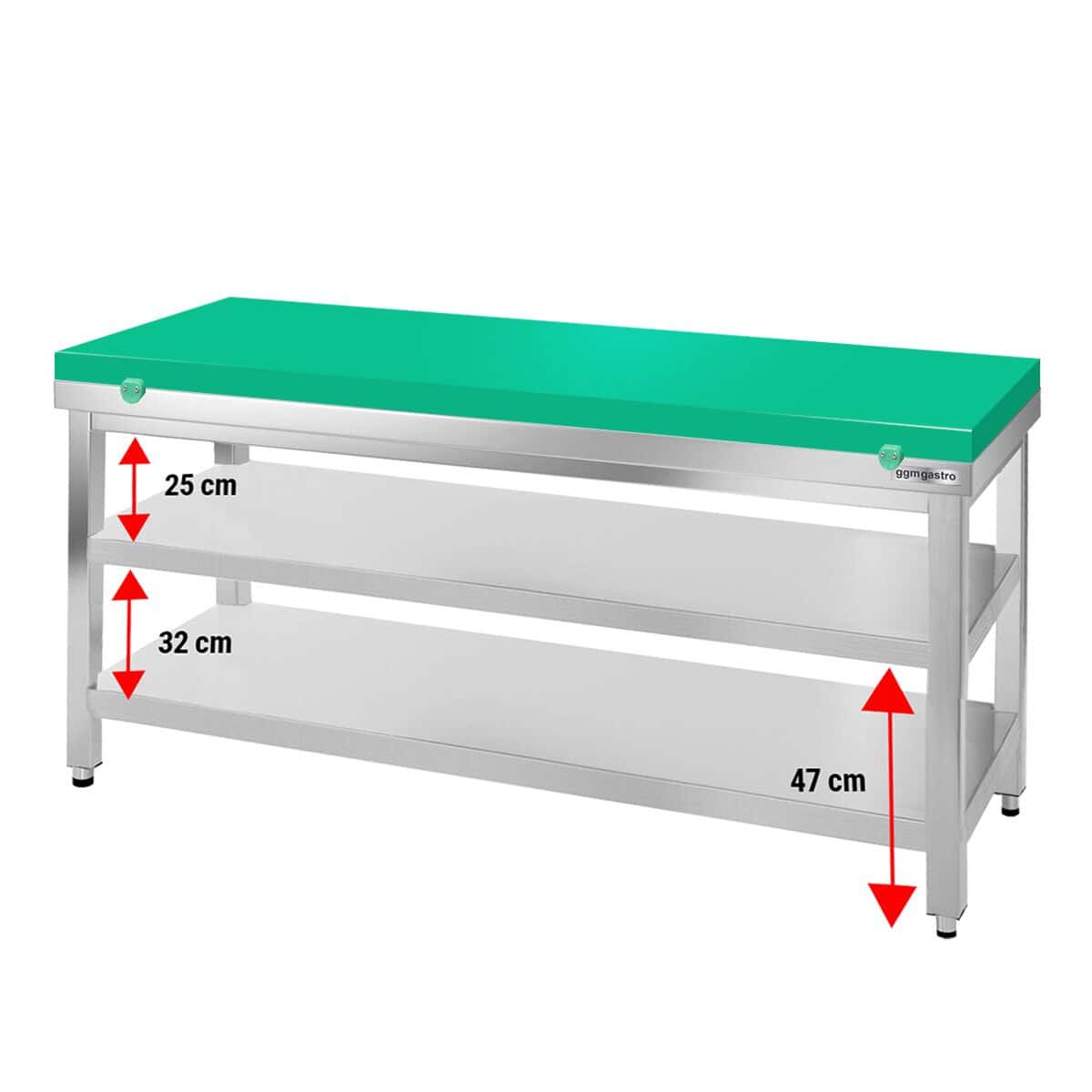 Edelstahl Arbeitstisch PREMIUM - 1500x700mm - mit Grundboden ohne Aufkantung inkl. Schneideplatte