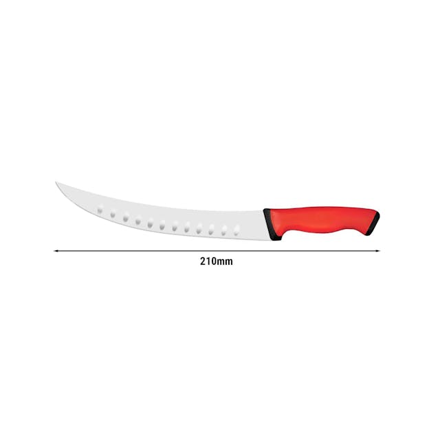 Řeznický / kuchařský nůž - čepel 210 mm - zahnutá & s výřezy