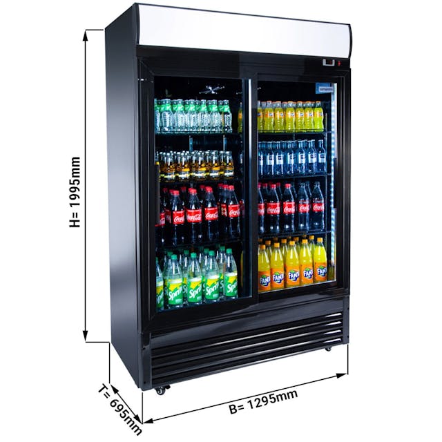 Lednice na nápoje černá - 880L - se 2 posuvnými skleněnými dveřmi