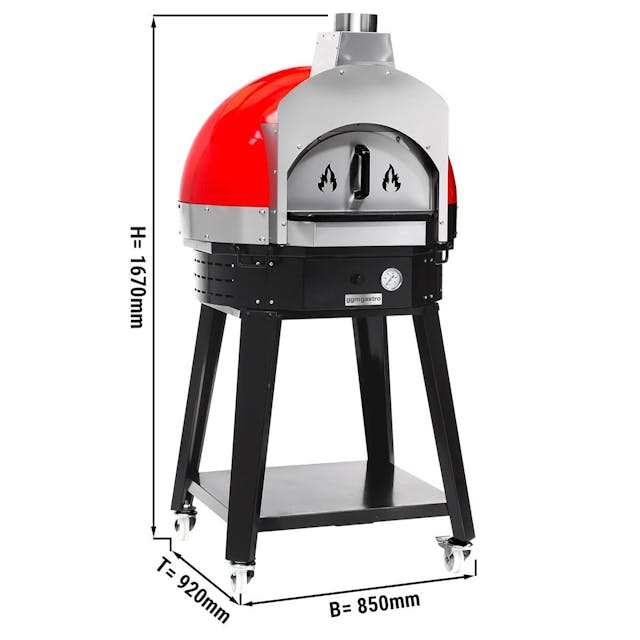 Wooden pizza oven red - incl. base - height: 0.83 m	