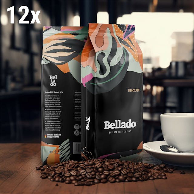 BELLADO | Zrnková káva "Monsoon" - 12x 1kg - 60% Arabica a 40% Robusta