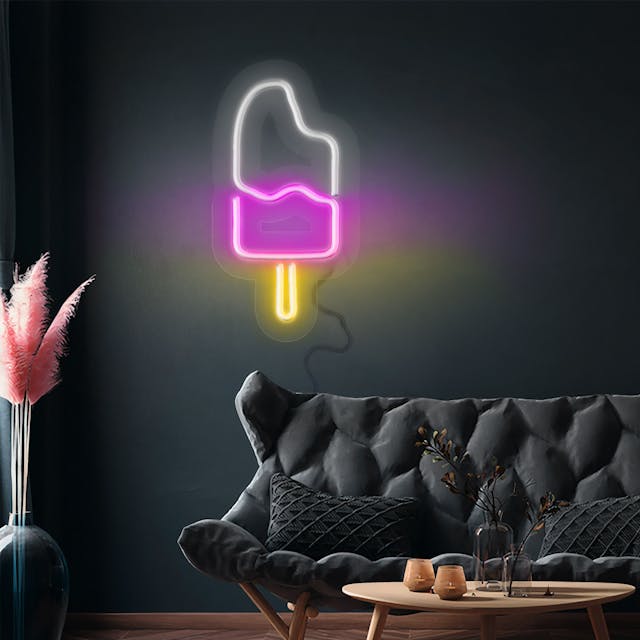  Světelný nápis LED - Ice Cream - bílý/růžový/žlutý - 450x203mm