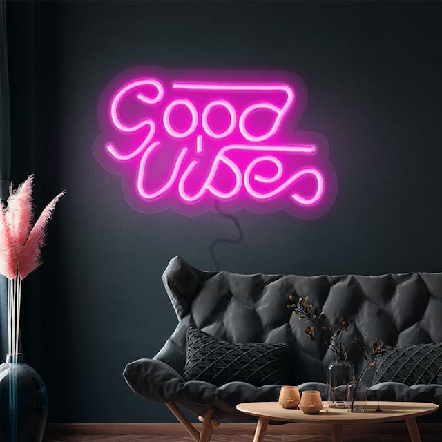  Světelný nápis LED - Good Vibes 1 - růžový - 330x180mm
