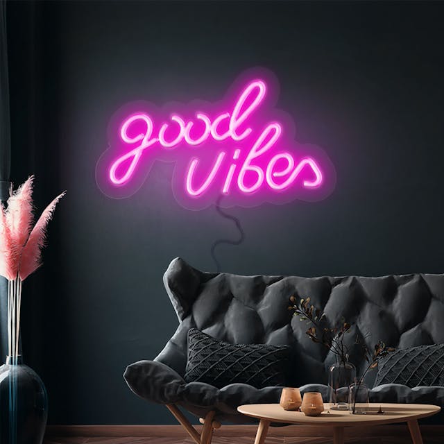  Světelný nápis LED - Good Vibes 2 - růžový - 330x180mm