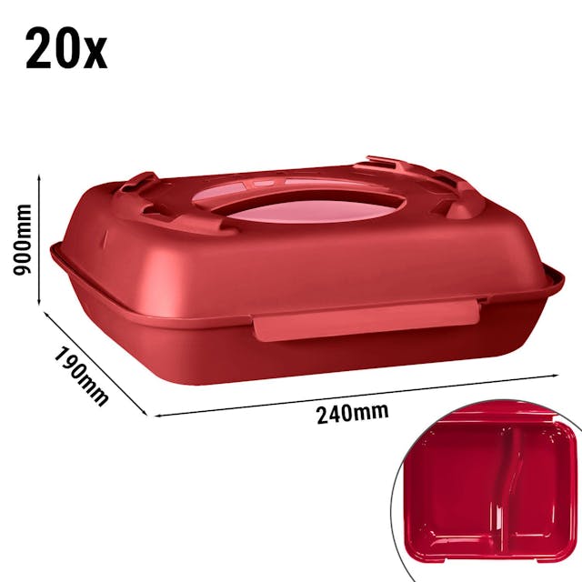 Krabička na jídlo - 600 ml - dělená - malinově červená/starorůžová