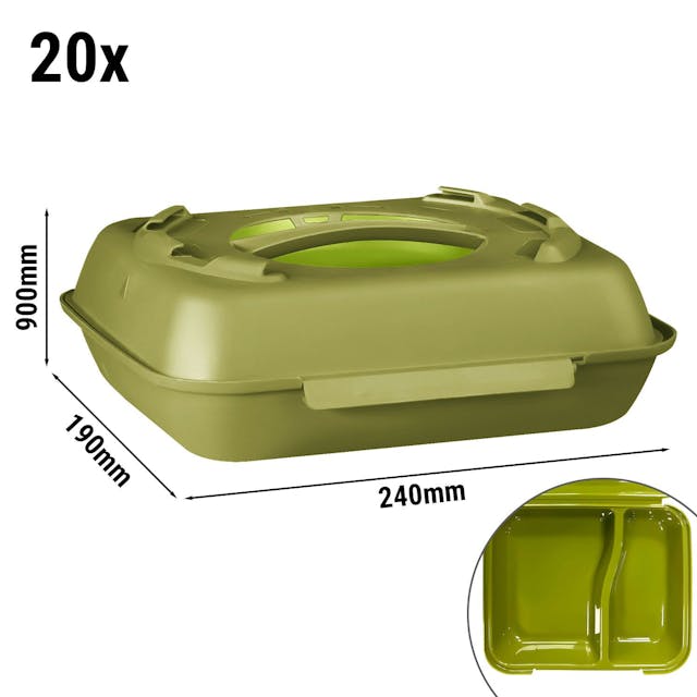Krabička na jídlo - 600 ml - dělená - olivově zelená/světle zelená
