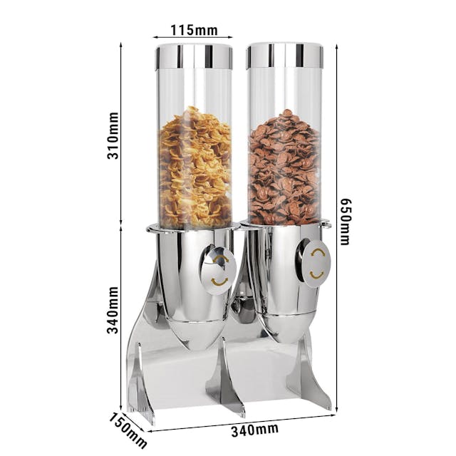 Muesli & cornflakes dispenser - double- Ø 115mm - Chrome- revolving dispenser