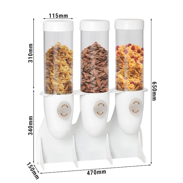 Muesli & cornflakes dispenser - triple -Ø 115mm - white - revolving dispenser