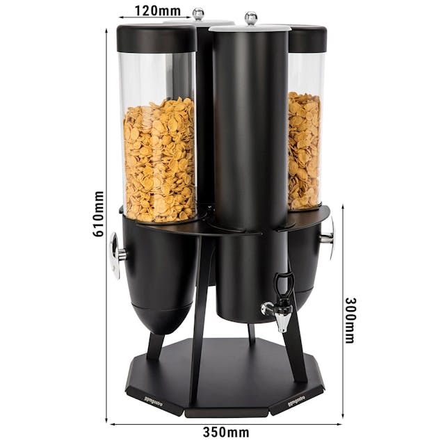 Muesli & cornflakes dispenser - double - rotating - Ø 120mm - black - rotating dispenser