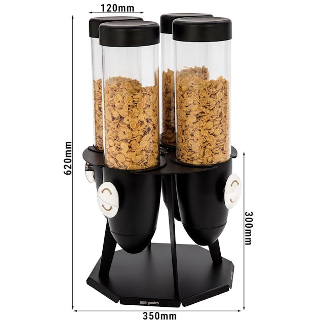 Muesli & cornflakes dispenser - quadruple - rotating - Ø 120mm - black - rotating dispenser
