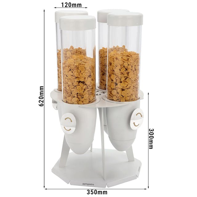 Muesli & cornflakes dispenser - quadruple - rotating - Ø 120mm - white - revolving dispenser