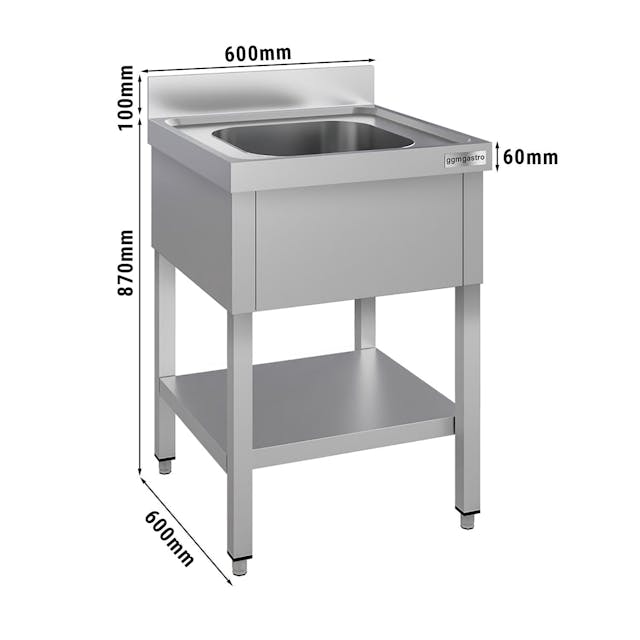 Nerezový mycí stůl  ECO - se spodní policí - 0,6 m - 1 dřez - D 40 x Š 40 x H 25 cm