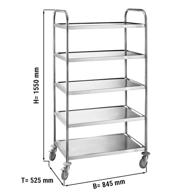Serving trolley - 845x525mm - with 5 shelves