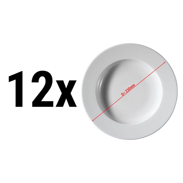 (12 Kusů) PERA bílá - Hluboký talíř - Ø 23 cm