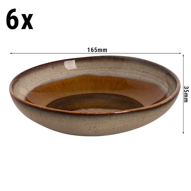 (6 Kusů) HAZELTON - Hluboký talíř - Ø 16,5 cm - Hnědý
