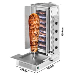 Plynový gril na gyros/kebab s lávovými  kameny - 4 hořáky - vč.  2 ochranných desek