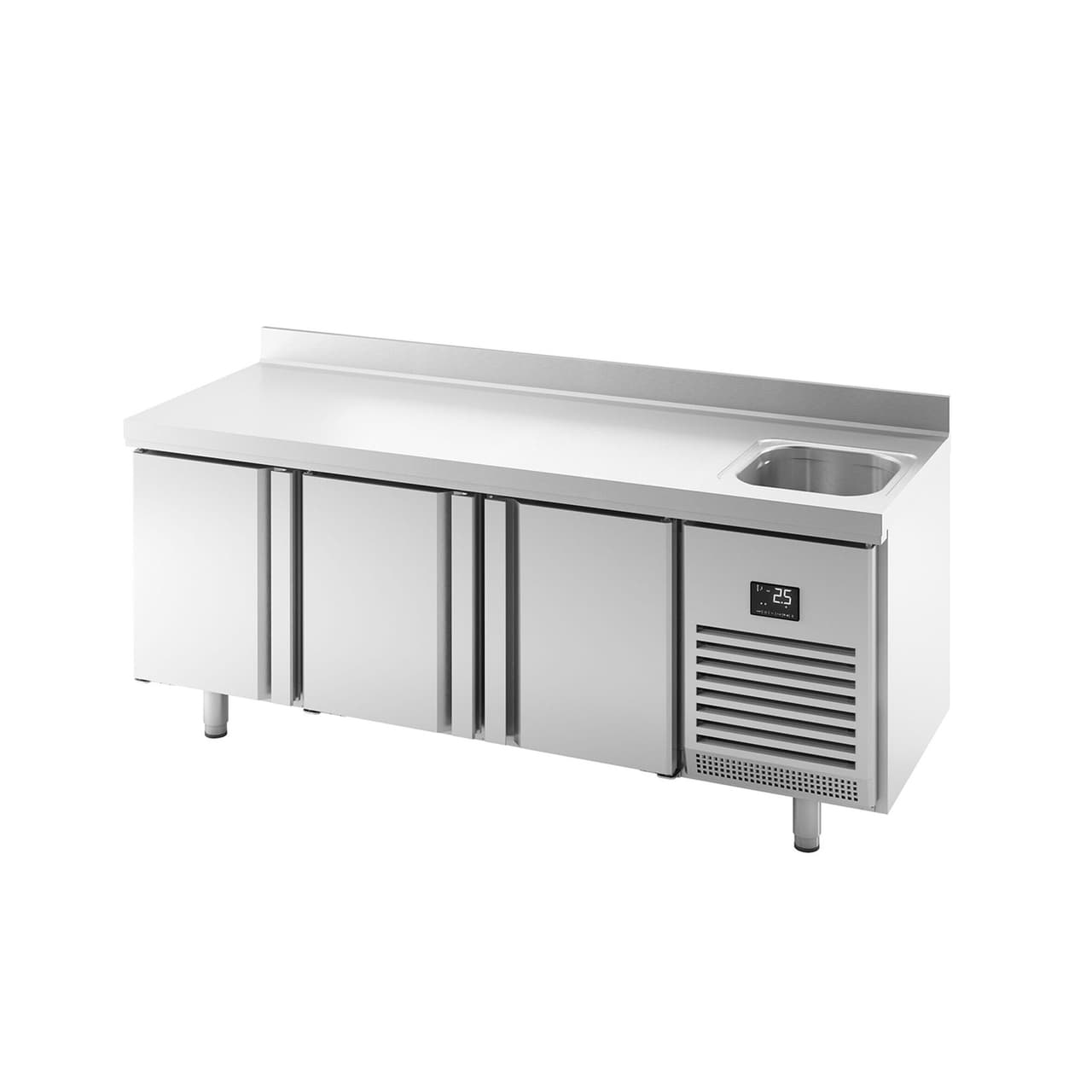 Refrigerated counter Premium PLUS- 1960x600mm - with 1 basin, 3 doors & backsplash