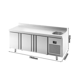 Refrigerated counter Premium PLUS- 1960x700mm - with 1 basin, 3 doors & upstand