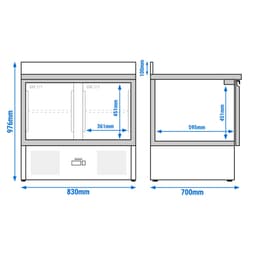  Saladette / Chladicí stůl na pizzu PREMIUM - 0,9 x 0,7 m - se 2 dveřmi & obkladovým panelem 