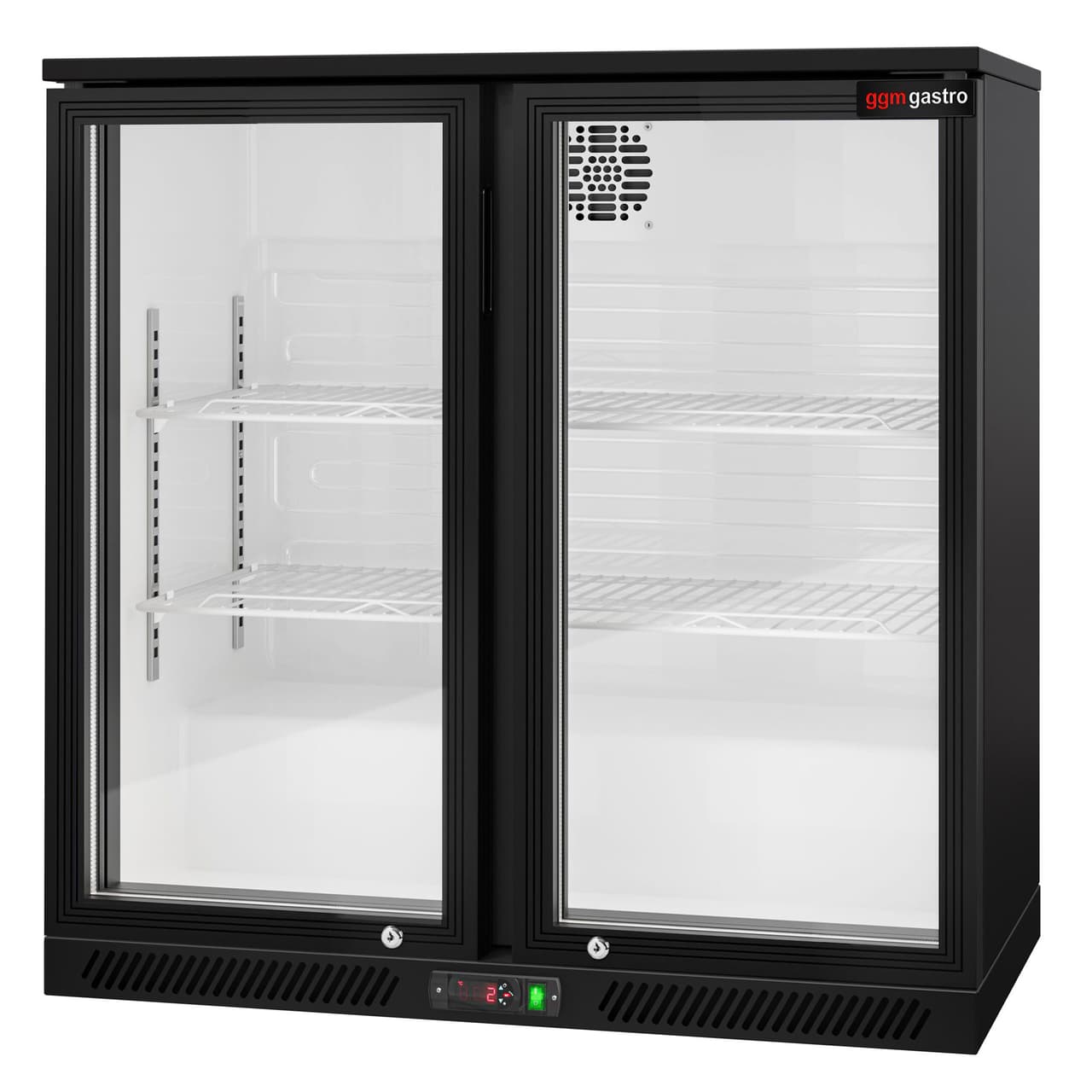 Barkühlschrank - 900mm - 220 Liter - mit 2 Glasflügeltüren - Schwarz