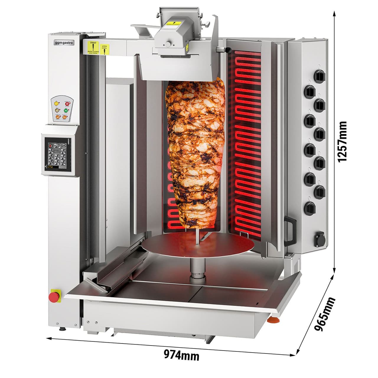 Elektrický kebabový robot - 10 hořáků - tvar V - max. 120 kg