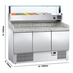 Pizza cooling table ECO - 1400x700mm - with 3 doors - incl. refrigerated display case - 6x GN 1/4