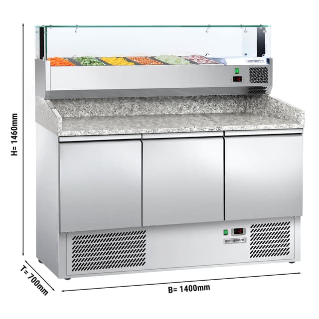 Pizza cooling table ECO - 1400x700mm - with 3 doors - incl. refrigerated display case - 6x GN 1/4