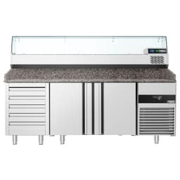 Chladicí stůl na pizzu PREMIUM - 2100x800mm - se 3 dveřmi & 7 zásuvkami - vč. chladicí vitríny - 10x GN 1/3