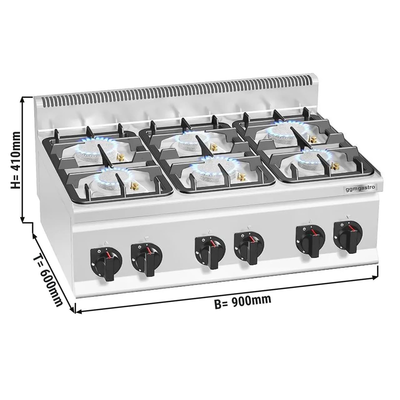 Plynový sporák 6 hořáků (28,5 kW) s pilotním plamenem