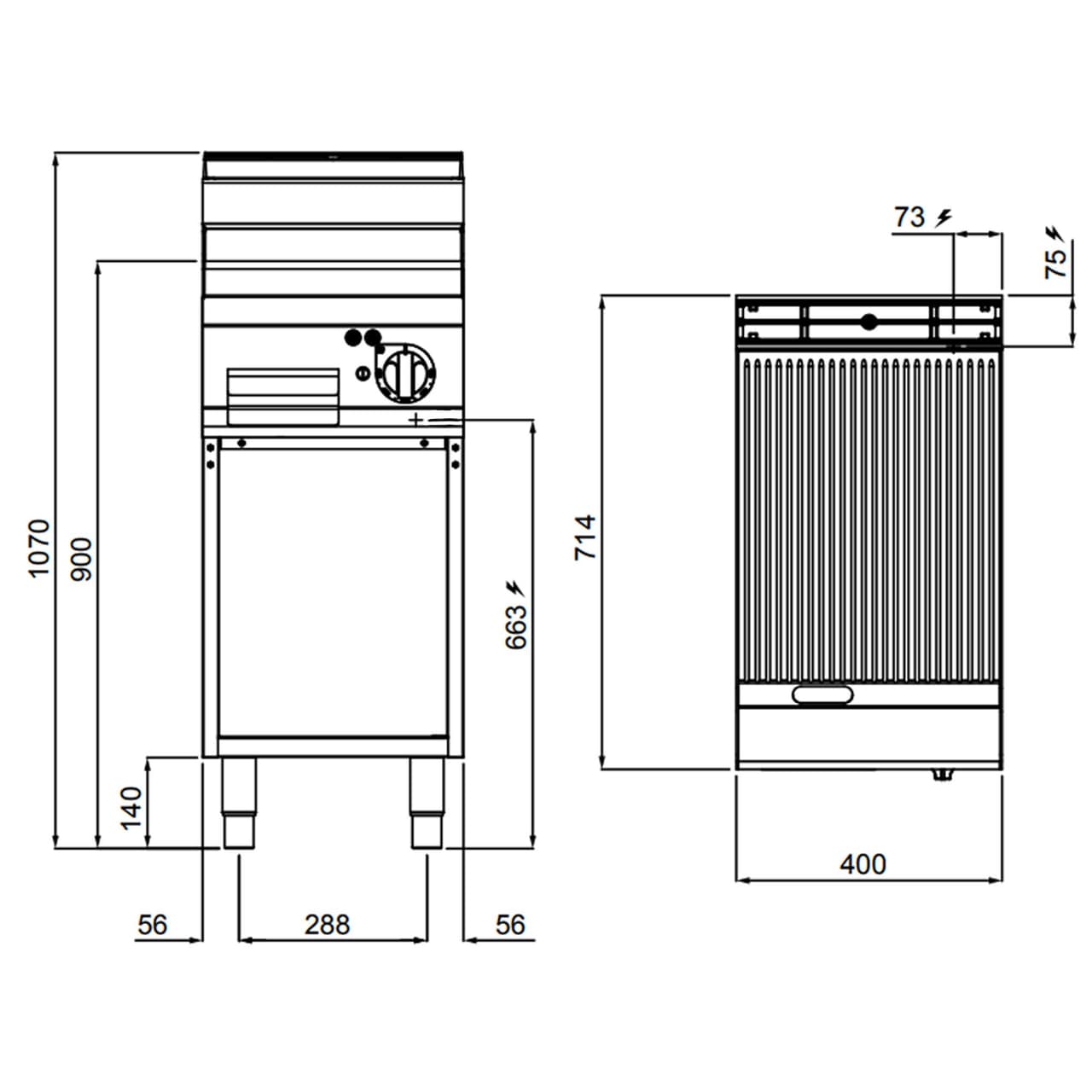 Elektro Bratplatte - 4,8 kW - Gerillt