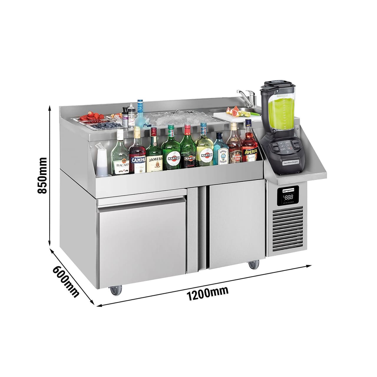 Bar & beverage cooling table - 1200x600mm - 150 litres - with 1 door, 1 drawer 1/1 & shelves