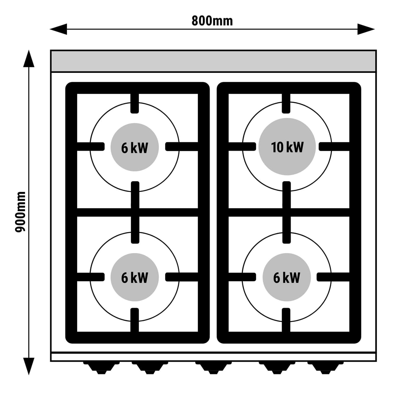 Plynový sporák - se 4 hořáky - 28 kW - vč. elektrické trouby - 4,68 kW