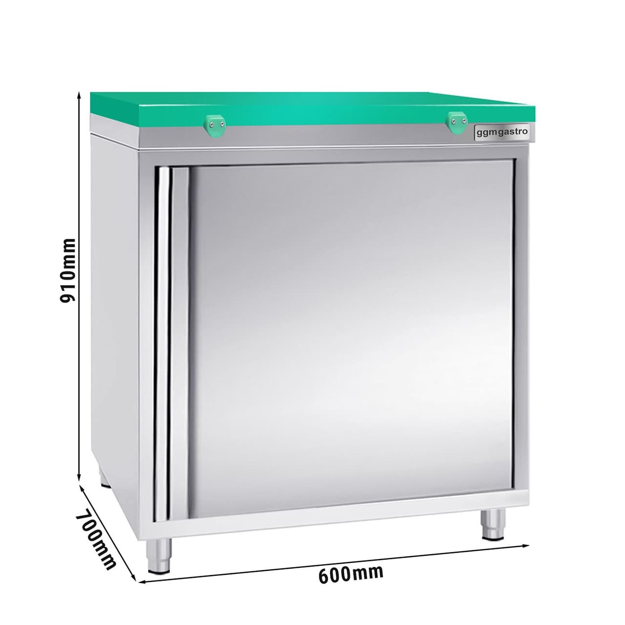 Stainless steel work cabinet PREMIUM - 600x700mm - with hinged door without backsplash incl. cutting plate