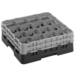 CAMBRO | CAMRACK® - Koš na sklo 1/1 se 2 nástavci - 500x500mm - 16 přihrádek - černý