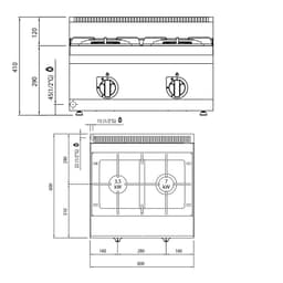 Plynový sporák 2 hořáky (10,5 kW)