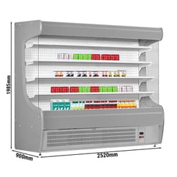 Přístěnný chladicí regál - 2520 mm - s LED osvětlením a 4 policemi - stříbrný čelní panel