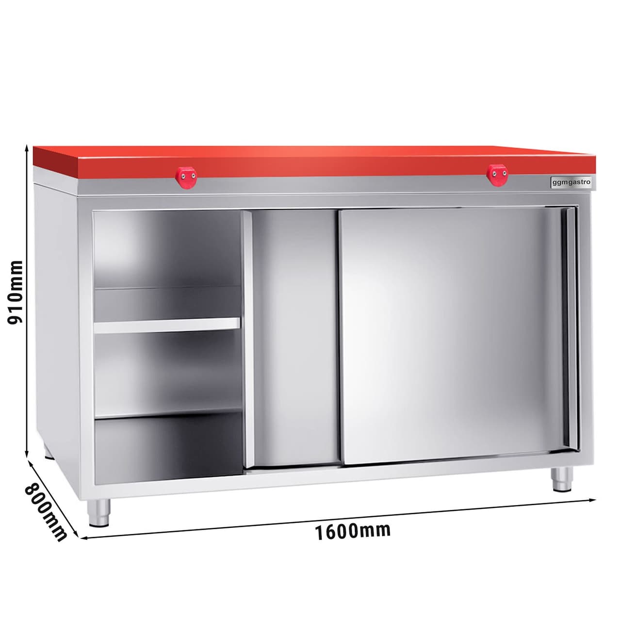 Stainless steel work cabinet PREMIUM - 1600x800mm - with sliding door without backsplash incl. cutting plate