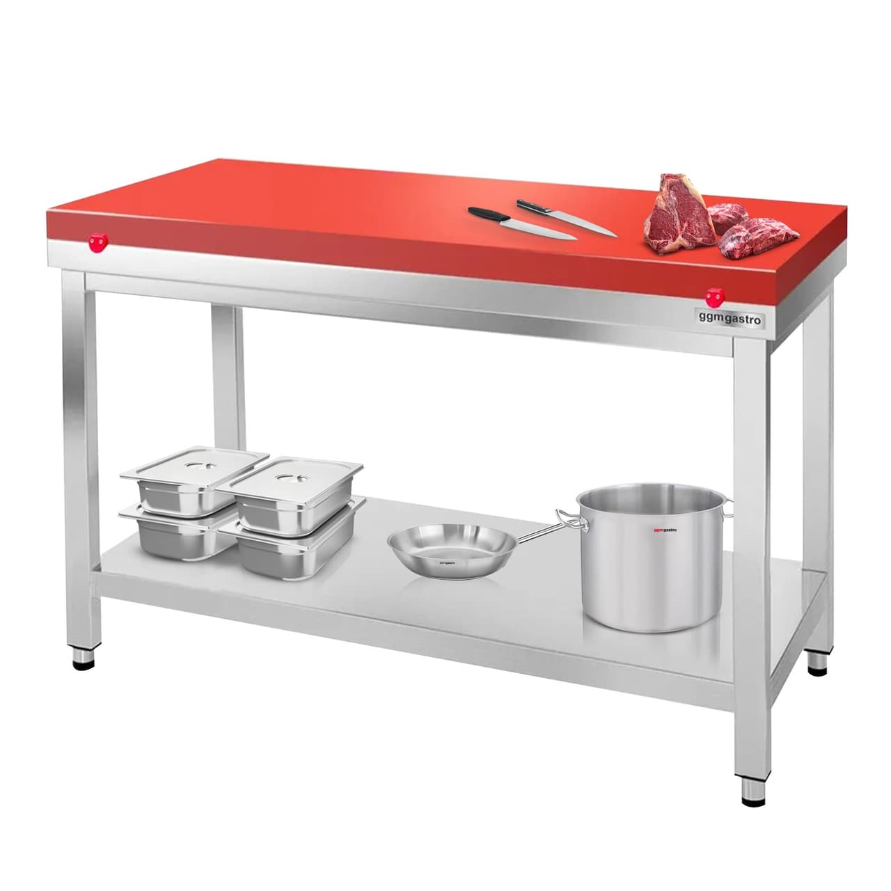 Worktable PREMIUM stainless steel - 1400x700mm - with undershelf without backsplash incl. cutting plate