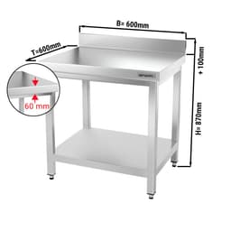 Edelstahl Arbeitstisch PREMIUM - 600x600mm - mit Grundboden & Aufkantung