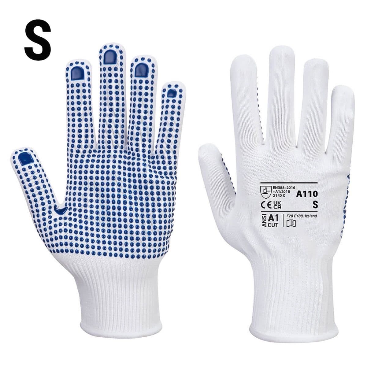 (10 Pair) PVC Nub Glove - White/ Blue - Size: S