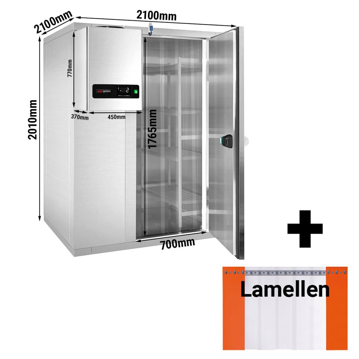 Stainless steel freezer cell - 2100x2100mm - 6.12m³ - incl. freezer unit & slats