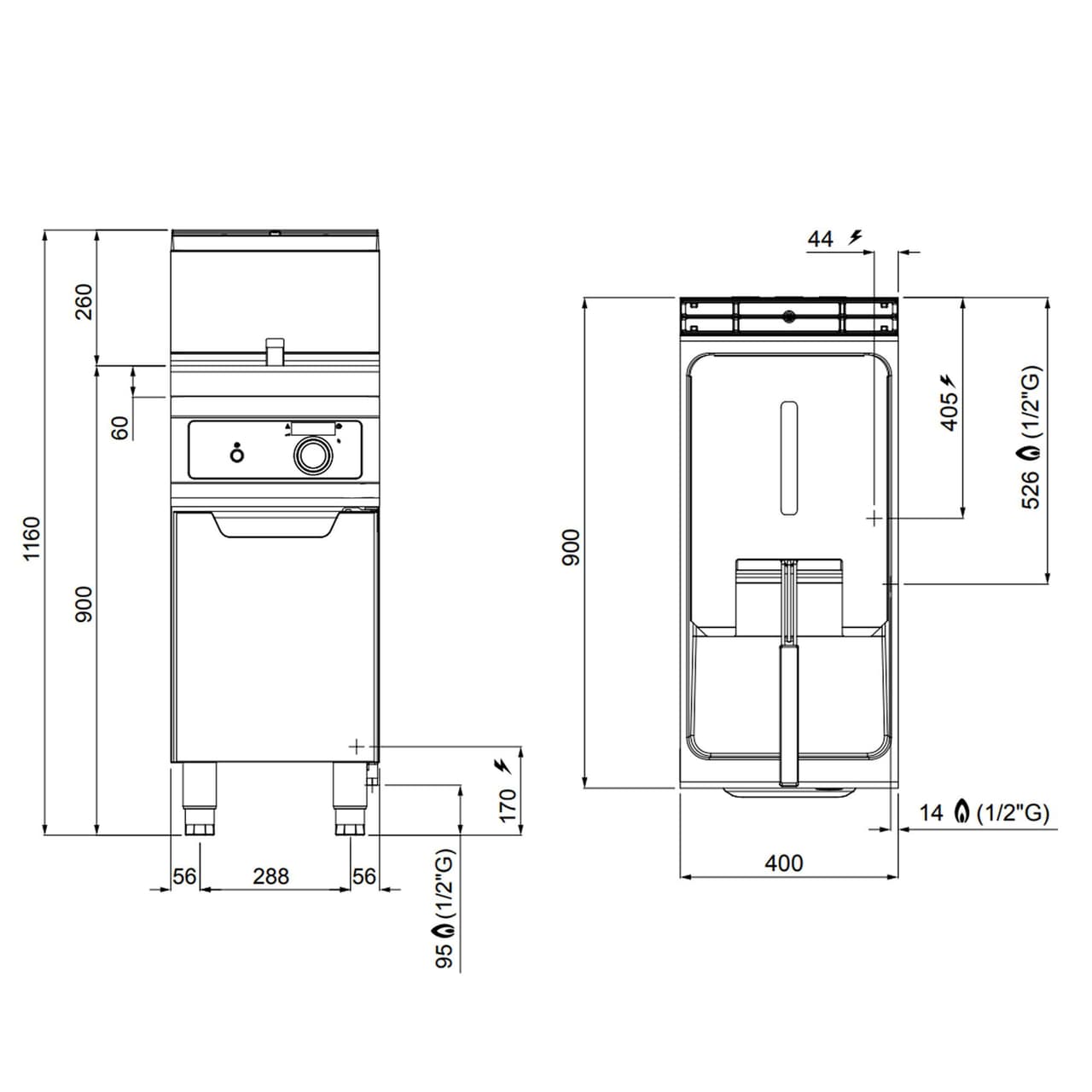 Gas Fritteuse - 18 Liter - 14 kW - Elektronische Steuerung